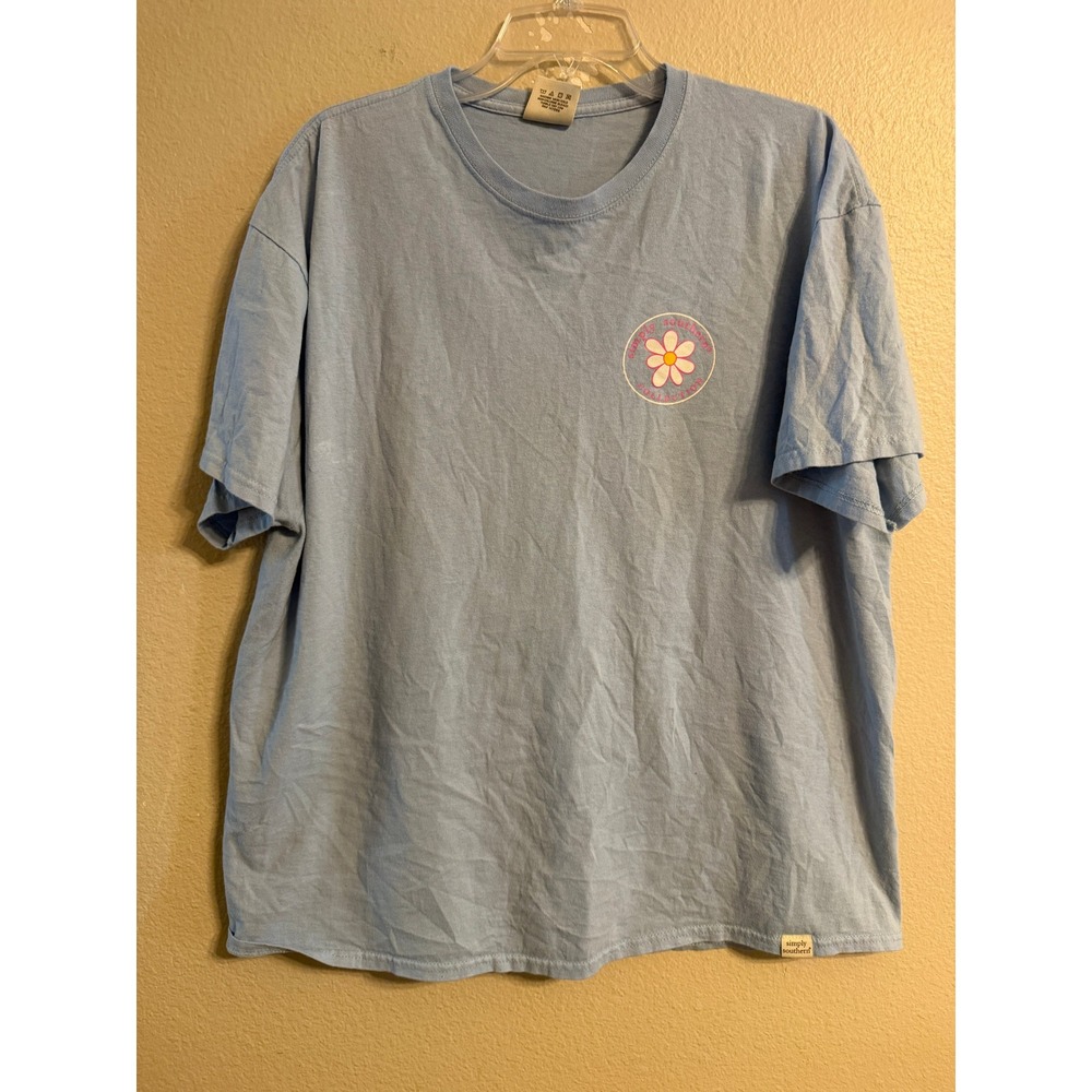 Simply Southern Womens XL Blue Highland Cow Oopsy Daisy Graphic T-Shirt Cotton